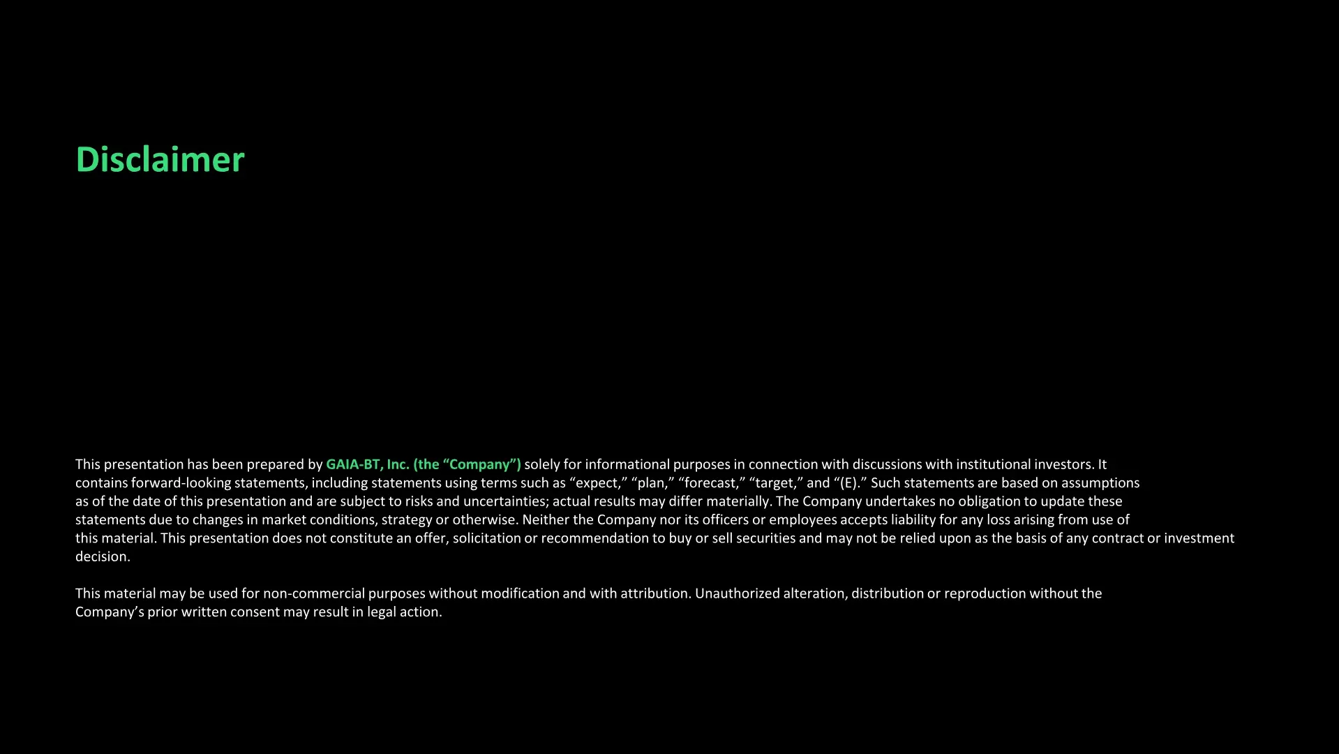 Disclaimer: forward-looking statements and permitted use of this presentation